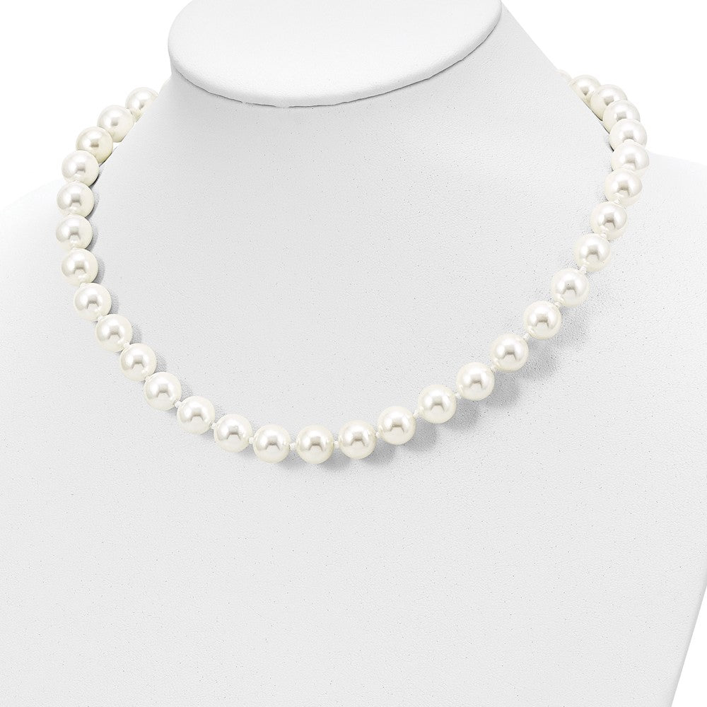 Majestik Sterling Silver Rhodium-plated 10-11mm White Imitation Shell Pearl Hand-knotted Necklace
