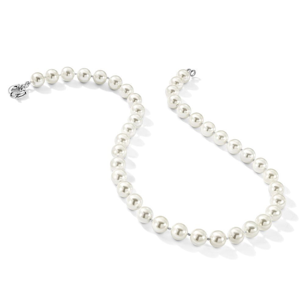 Majestik Sterling Silver Rhodium-plated 10-11mm White Imitation Shell Pearl Hand-knotted Necklace