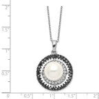 Sterling Silver Majestik Rhod-plated 10-11mm Shell Blk/Wht CZ Necklace