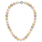 Majestik Sterling Silver Rhodium-plated 12-13mm Multi-Color Imitation Shell Pearl Hand-knotted Necklace