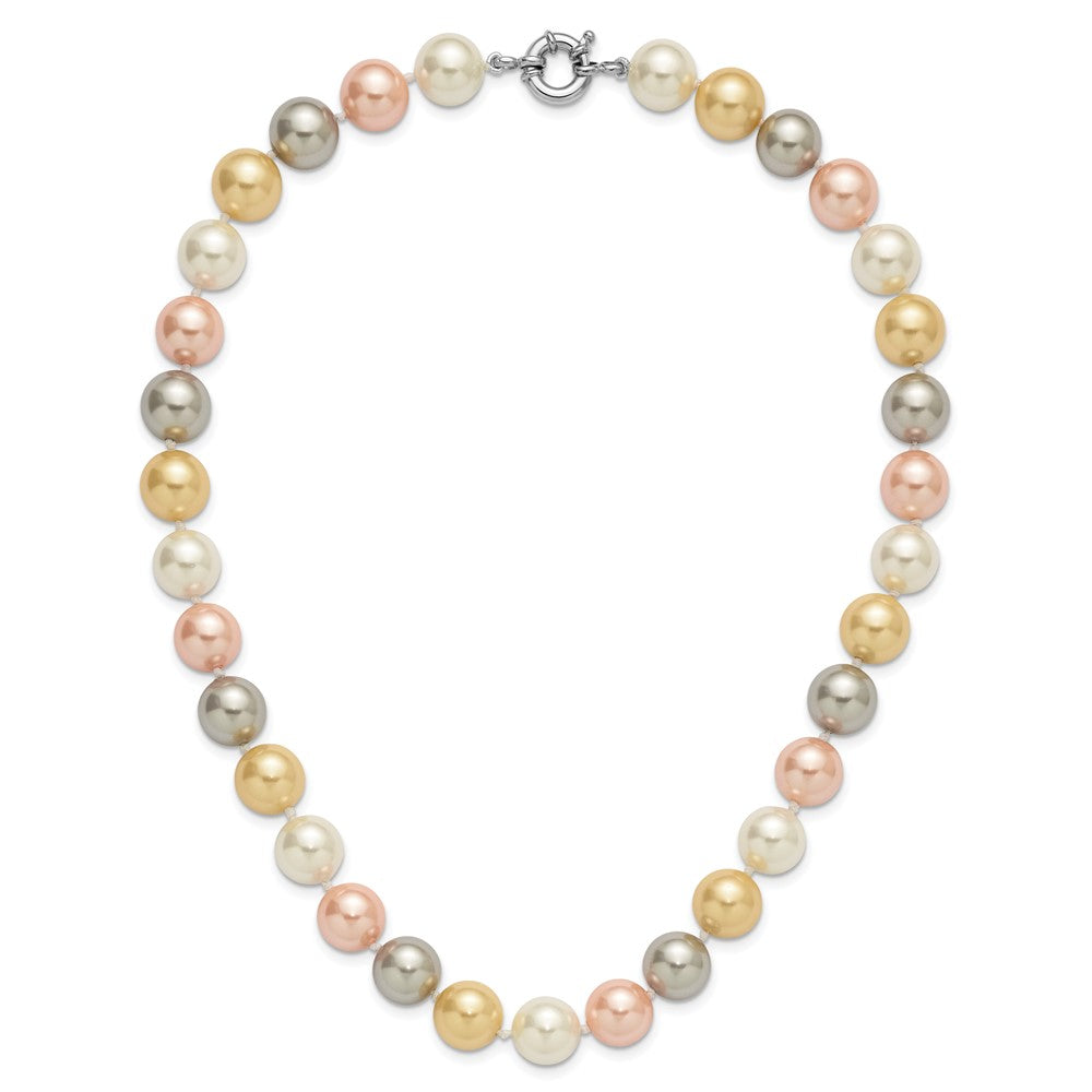 Majestik Sterling Silver Rhodium-plated 12-13mm Multi-Color Imitation Shell Pearl Hand-knotted Necklace