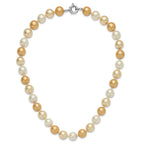 Majestik Sterling Silver Rhodium-plated 12-13mm Yellow and White Imitation Shell Pearl Hand-knotted Necklace