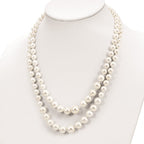 Majestik Sterling Silver Rhodium-plated 2 Row 6-12mm Graduated White Imitation Shell Pearl Hand-knotted Necklace with 2 inch Extender
