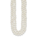 Majestik Sterling Silver Rhodium-plated 3 Row 10-11mm White Imitation Shell Pearl Hand-knotted Necklace