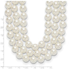 Majestik Sterling Silver Rhodium-plated 3 Row 10-11mm White Imitation Shell Pearl Hand-knotted Necklace