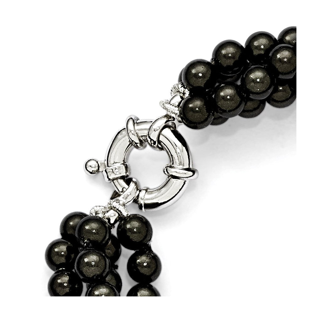 Sterling S Majestik Rh-pl 4 Row 4-5mm Blk Imitat Shell Pearl Twisted Neck