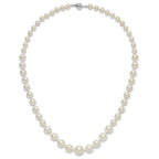 Majestik Sterling Silver Rhodium-plated 6-12mm Graduated White Imitation Shell Pearl Hand-knotted Necklace