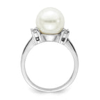Majestik Sterling Silver Rhodium-plated 10-11mm White Imitation Shell Pearl and CZ Ring