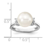 Majestik Sterling Silver Rhodium-plated 10-11mm White Imitation Shell Pearl and CZ Ring