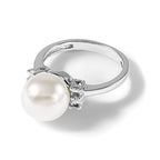 Majestik Sterling Silver Rhodium-plated 10-11mm White Imitation Shell Pearl and CZ Ring