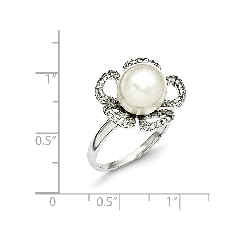 Sterling Silver Majestik 10-11mm White Shell Bead & CZ Ring