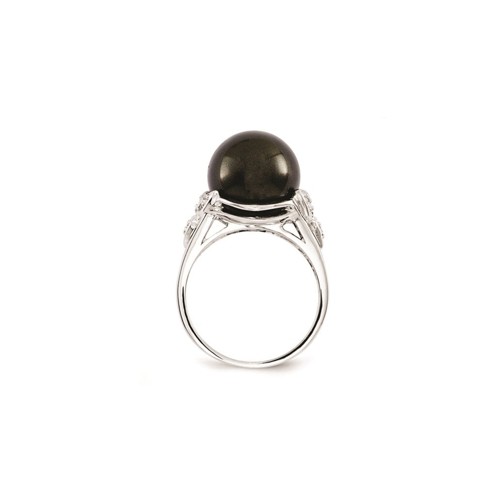 Sterling Silver Majestik 12-13mm Black Shell Bead & CZ Ring