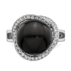 Majestik Sterling Silver Rhodium-plated 12-13mm Black Imitation Shell Pearl and CZ Ring