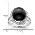 Majestik Sterling Silver Rhodium-plated 12-13mm Black Imitation Shell Pearl and CZ Ring