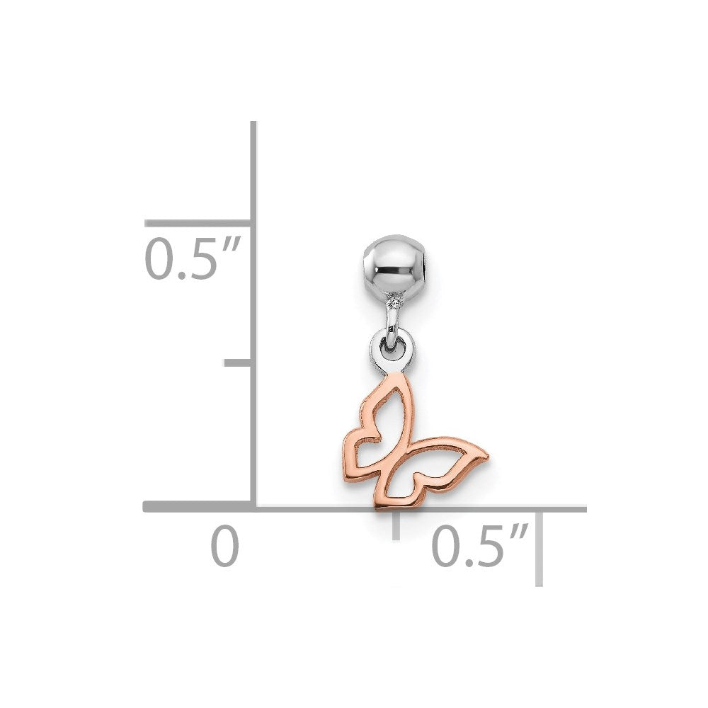 Mio Memento Sterling Silver Rhodium-plated Rose-tone Butterfly Charm