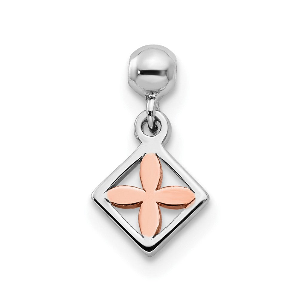 Mio Memento Sterling Silver Rhodium-plated Rose-tone Dangle Flower Charm