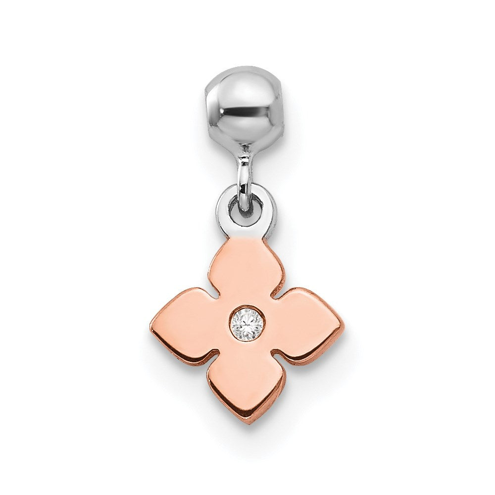 Mio Memento Sterling Silver Rhodium-plated Rose-tone CZ Flower Charm