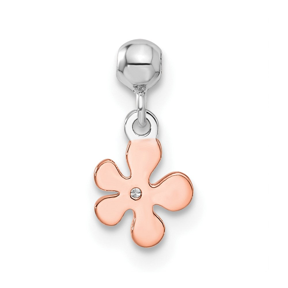 Mio Memento Sterling Silver Rhodium-plated Rose-tone CZ Flower Charm