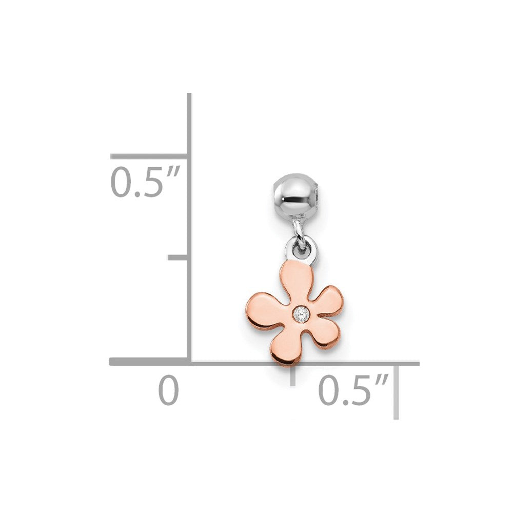 Mio Memento Sterling Silver Rhodium-plated Rose-tone CZ Flower Charm