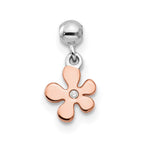Mio Memento Sterling Silver Rhodium-plated Rose-tone CZ Flower Charm