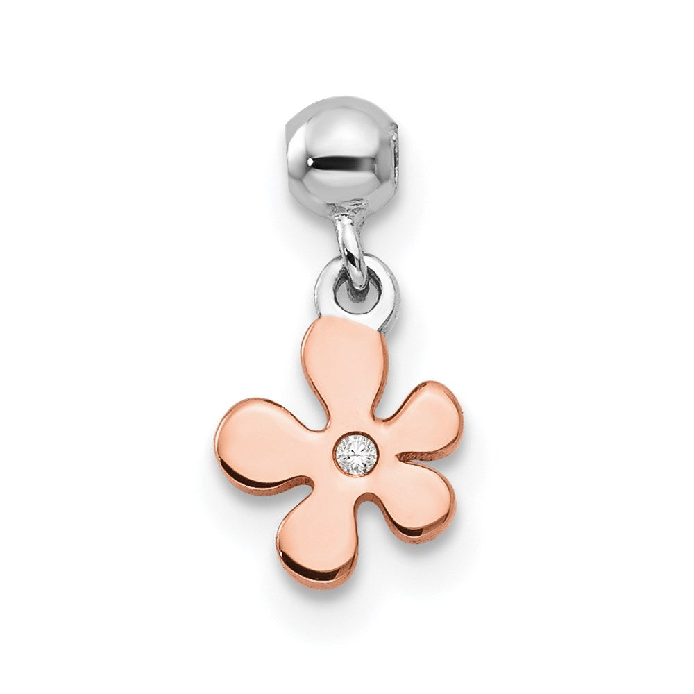 Mio Memento Sterling Silver Rhodium-plated Rose-tone CZ Flower Charm
