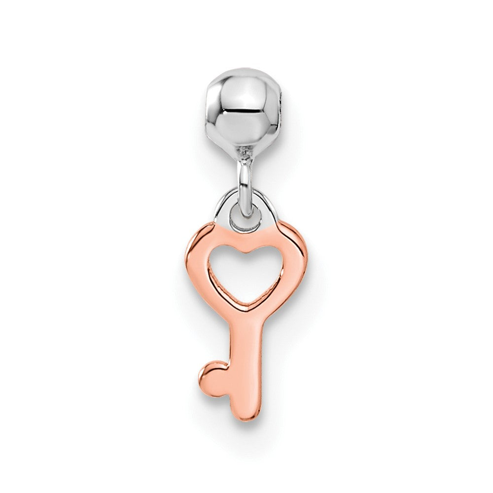 Mio Memento Sterling Silver Rhodium-plated Rose-tone Dangle Heart Key Charm