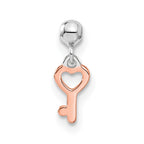 Mio Memento Sterling Silver Rhodium-plated Rose-tone Dangle Heart Key Charm
