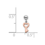 Mio Memento Sterling Silver Rhodium-plated Rose-tone Dangle Heart Key Charm