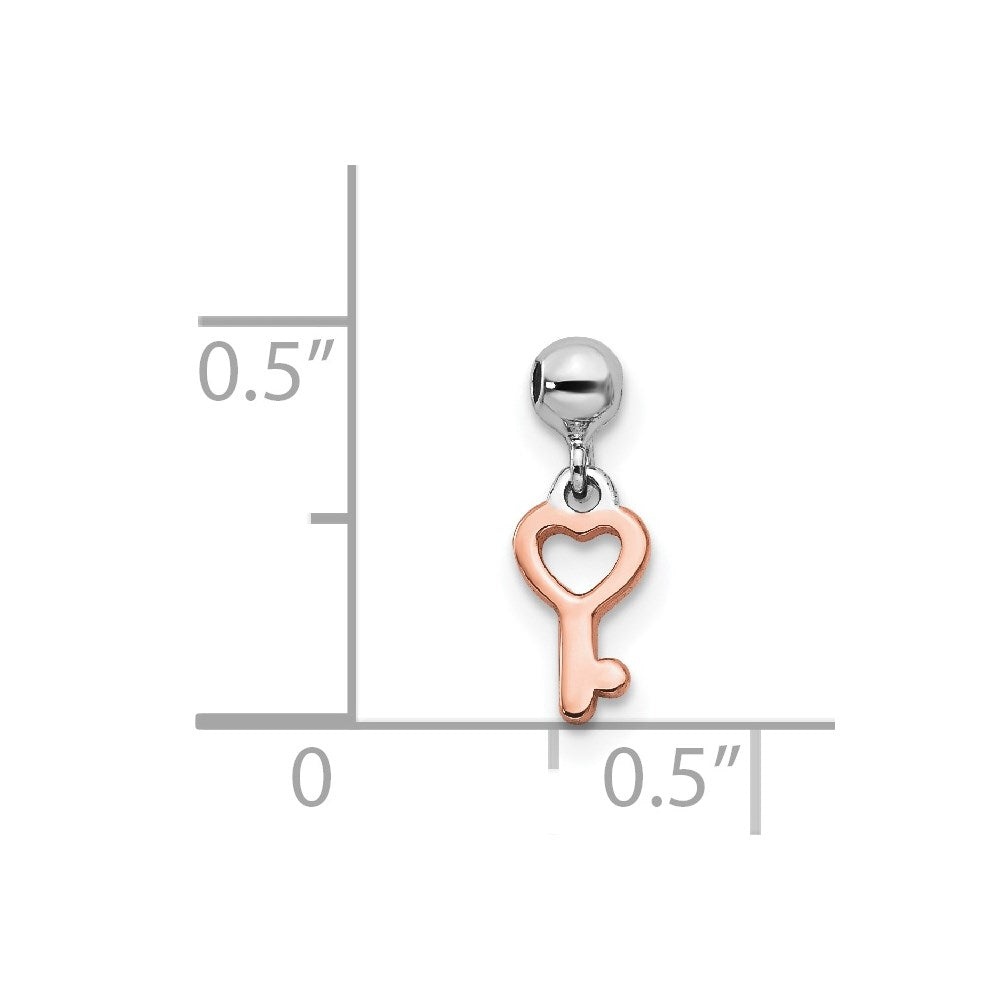 Mio Memento Sterling Silver Rhodium-plated Rose-tone Dangle Heart Key Charm