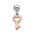 Mio Memento Sterling Silver Rhodium-plated Rose-tone Dangle Heart Key Charm