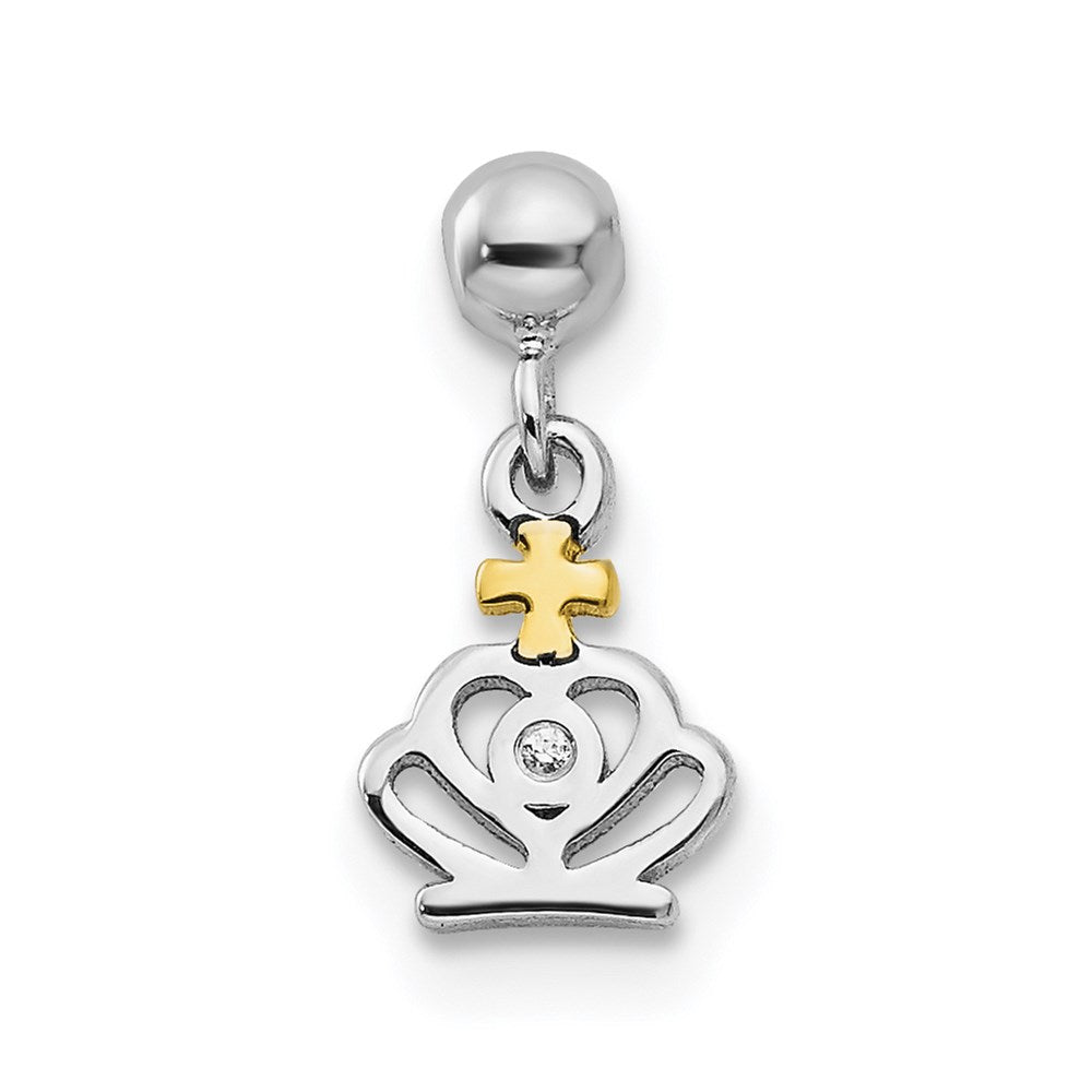 Mio Memento Sterling Silver Rhodium-plated Gold-tone CZ Dangle Crown Charm
