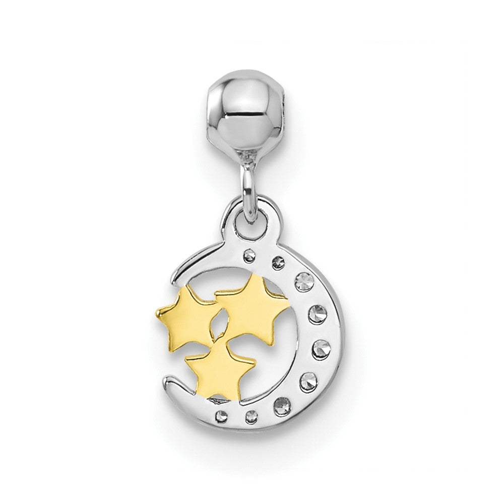 Mio Memento Sterling Silver Rhodium-plated Gold-tone CZ Dangle Moon Charm