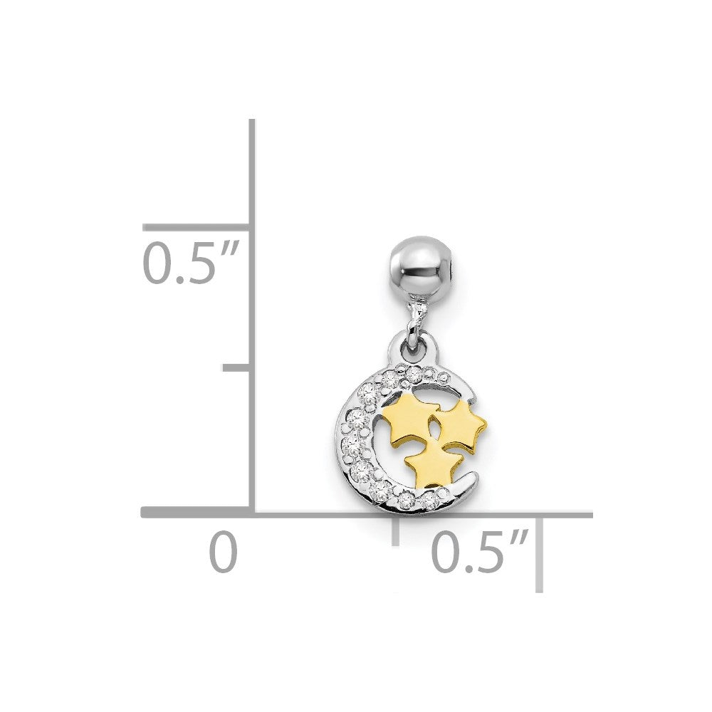 Mio Memento Sterling Silver Rhodium-plated Gold-tone CZ Dangle Moon Charm