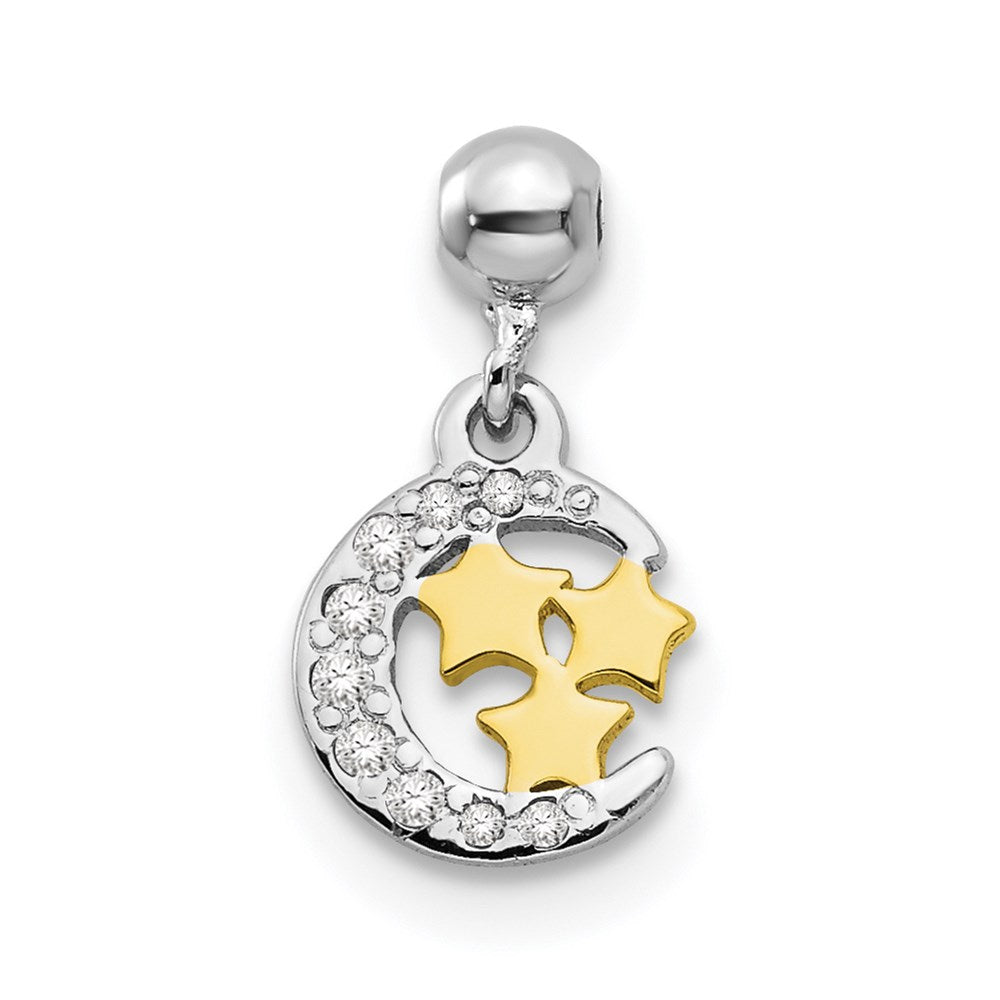 Mio Memento Sterling Silver Rhodium-plated Gold-tone CZ Dangle Moon Charm