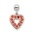 Mio Memento Sterling Silver Rose-tone Red CZ Dangle Heart Charm