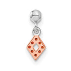 Mio Memento Sterling Silver Rose-tone Red CZ Dangle Diamond Shaped Charm
