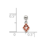 Mio Memento Sterling Silver Rose-tone Red CZ Dangle Diamond Shaped Charm