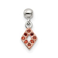 Mio Memento Sterling Silver Rose-tone Red CZ Dangle Diamond Shaped Charm