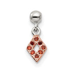 Mio Memento Sterling Silver Rose-tone Red CZ Dangle Diamond Shaped Charm