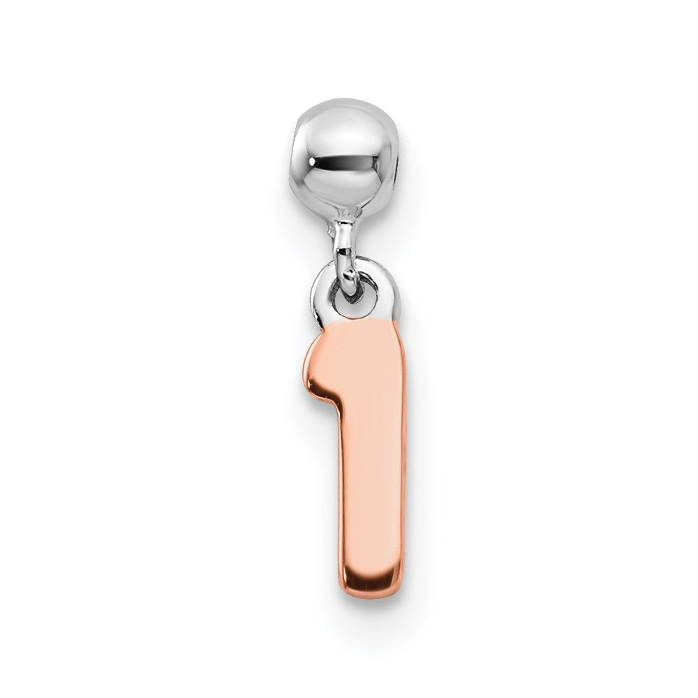 Mio Memento Sterling Silver Rhodium-plated Rose-tone Dangle Number 1 Charm