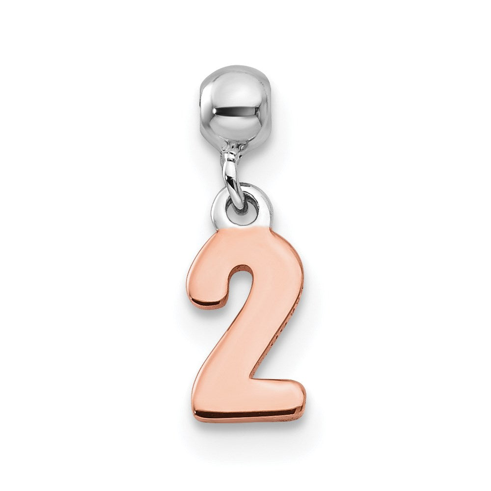 Mio Memento Sterling Silver Rhodium-plated Rose-tone Dangle Number 2 Charm