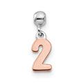 Mio Memento Sterling Silver Rhodium-plated Rose-tone Dangle Number 2 Charm