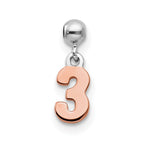 Mio Memento Sterling Silver Rhodium-plated Rose-tone Dangle Number 3 Charm