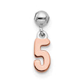 Mio Memento Sterling Silver Rhodium-plated Rose-tone Dangle Number 5 Charm