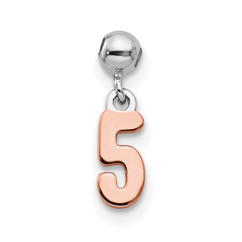 Mio Memento Sterling Silver Rhodium-plated Rose-tone Dangle Number 5 Charm