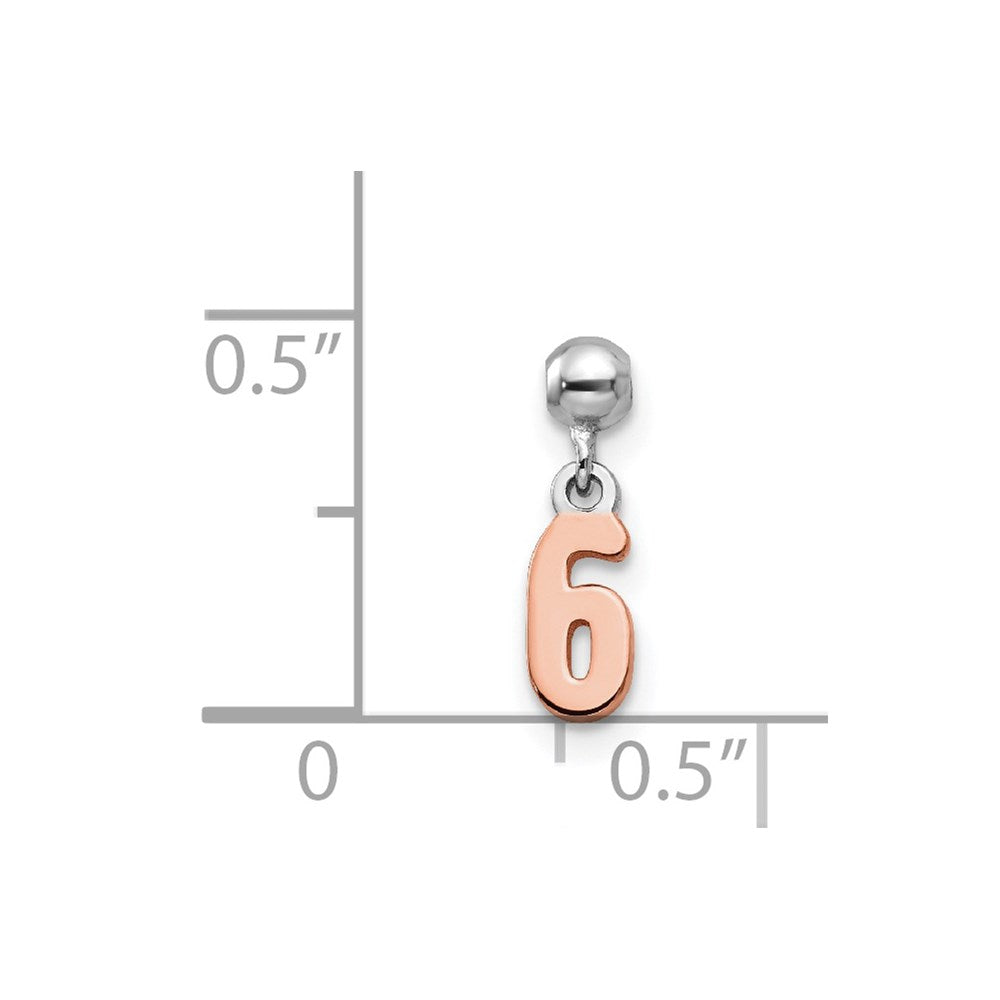 Mio Memento Sterling Silver Rhodium-plated Rose-tone Dangle Number 6 Charm