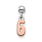 Mio Memento Sterling Silver Rhodium-plated Rose-tone Dangle Number 6 Charm