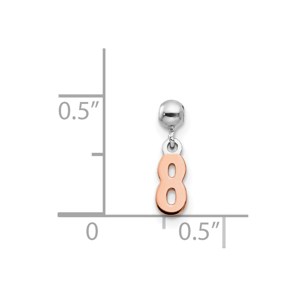 Mio Memento Sterling Silver Rhodium-plated Rose-tone Dangle Number 8 Charm