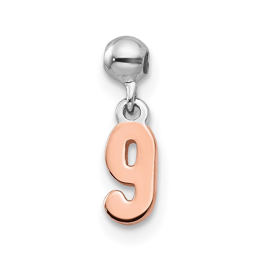 Mio Memento Sterling Silver Rhodium-plated Rose-tone Dangle Number 9 Charm