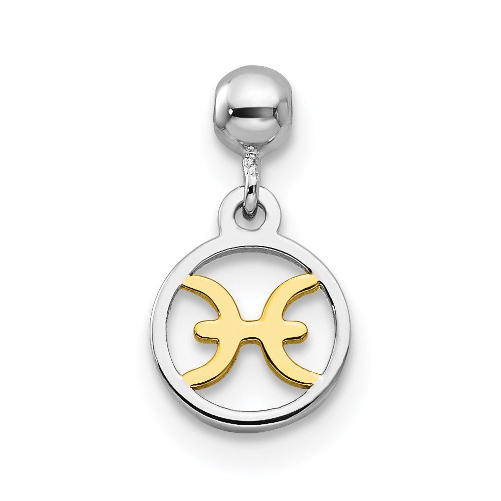 Mio Memento Sterling Silver Rhodium-plated Gold-tone Dangle Pisces Charm